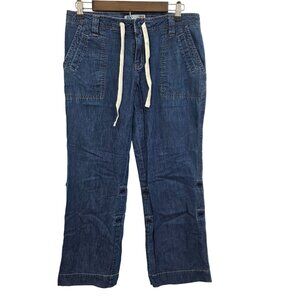 Old Navy Drawstring Denim Pants Cropped Button Detail Utility Pockets Blue Sz 6